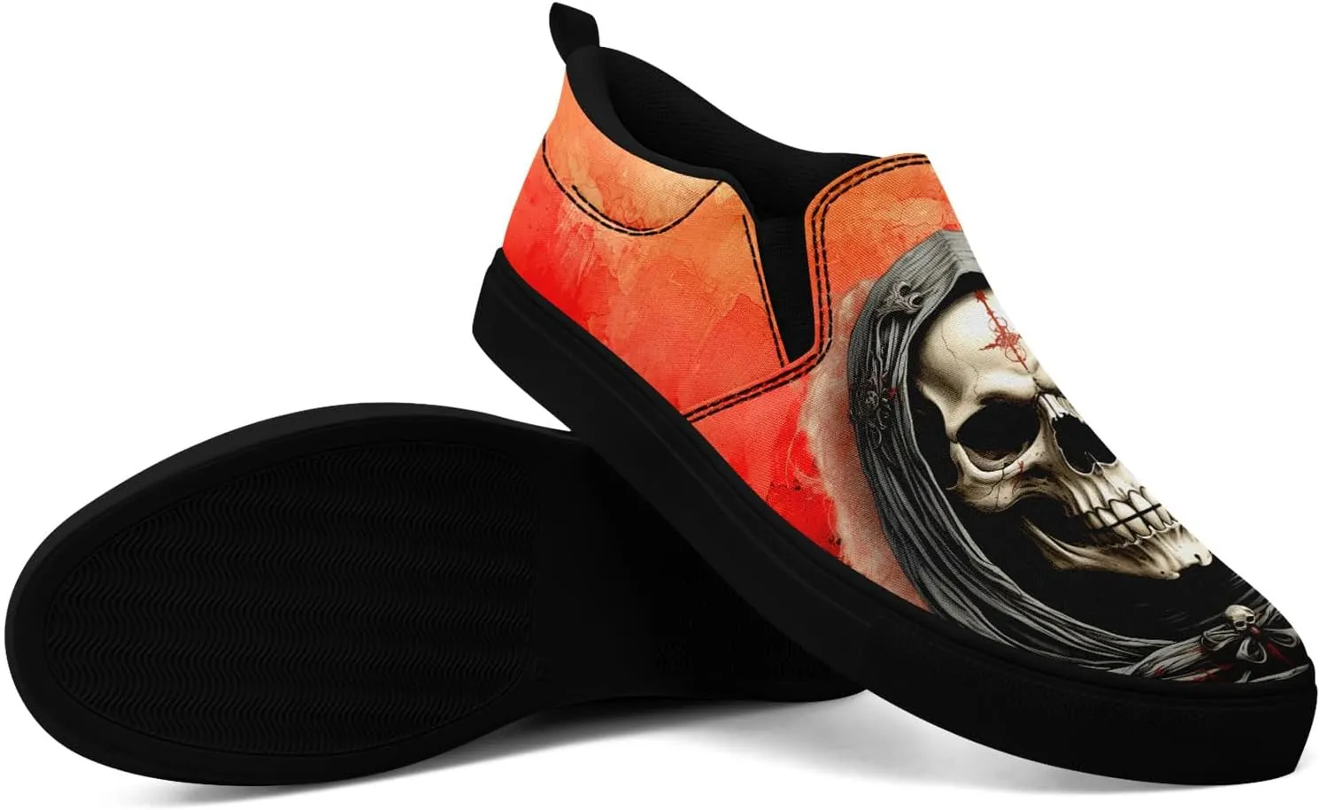 Stylish Skull Flower Slip-On Canvas Shoes for Men Women Unisex Trendy Comfortable Flat Sneaker Lightweight Footwear
