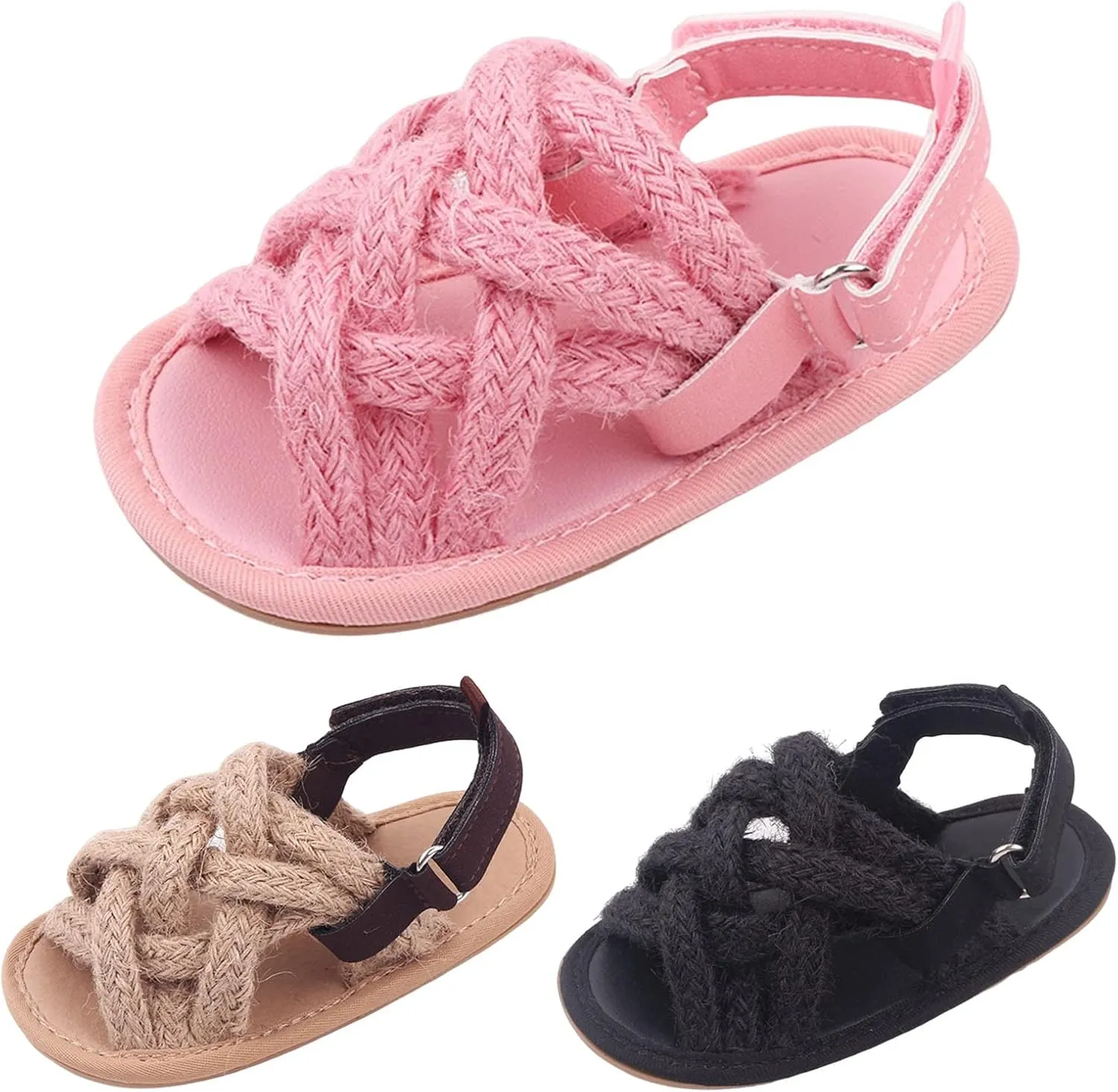 Summer Children Infant Toddler Shoes Girls Sandals Flat Bottom Lightweight Li Linen Woven Upper Soft Breathable Comfortable Little Shoe