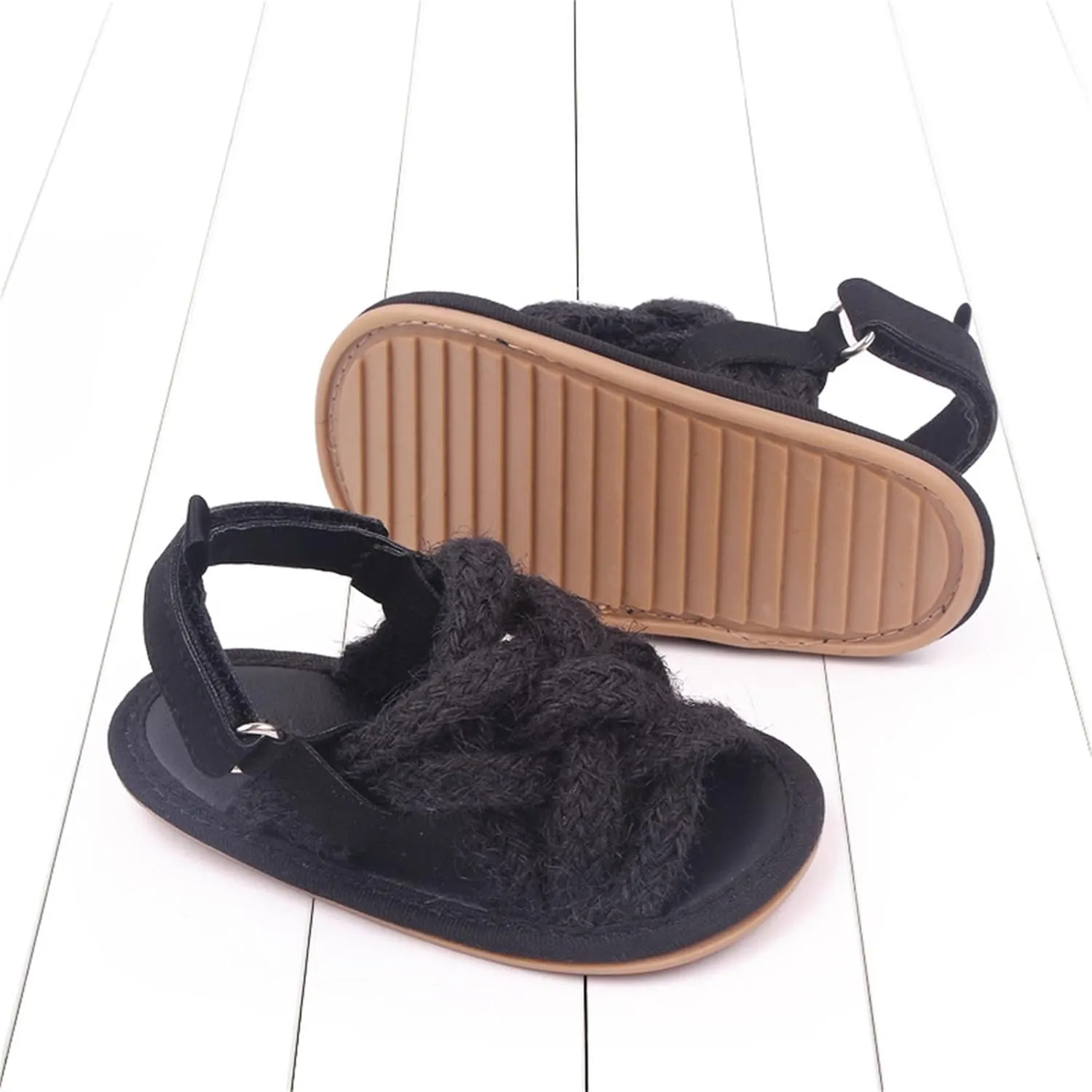 Summer Children Infant Toddler Shoes Girls Sandals Flat Bottom Lightweight Li Linen Woven Upper Soft Breathable Comfortable Little Shoe