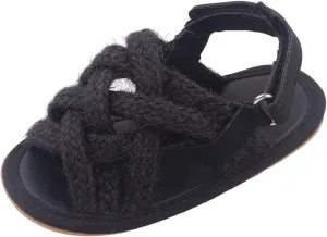 Summer Children Infant Toddler Shoes Girls Sandals Flat Bottom Lightweight Li Linen Woven Upper Soft Breathable Comfortable Little Shoe