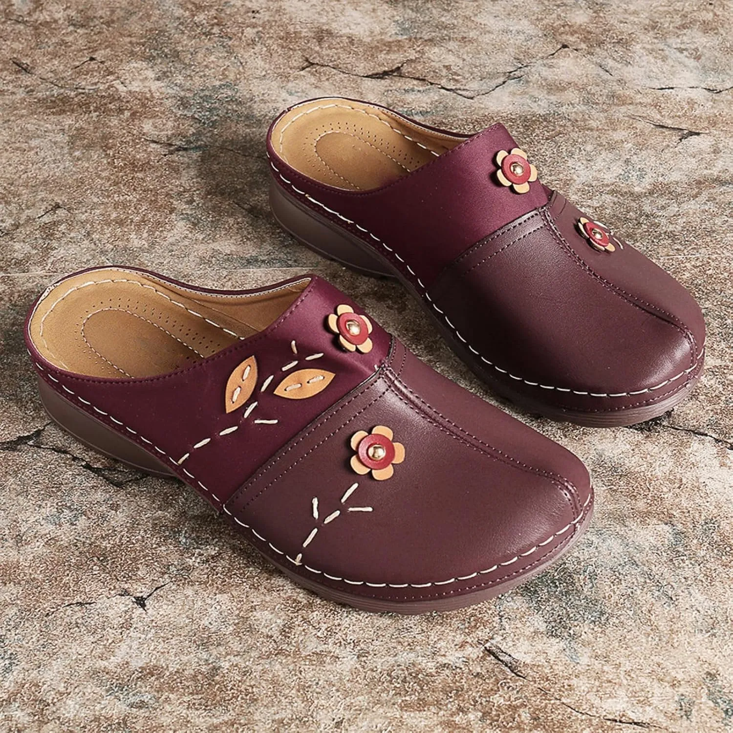 Summer Mules for Women Comfortable Slip-On Closed Toe Clog Breathable Walking Orthopedic Slippers Fashion Arch Support Orthotic Sandals Dressy lightweight Backless Shoes with Flowers