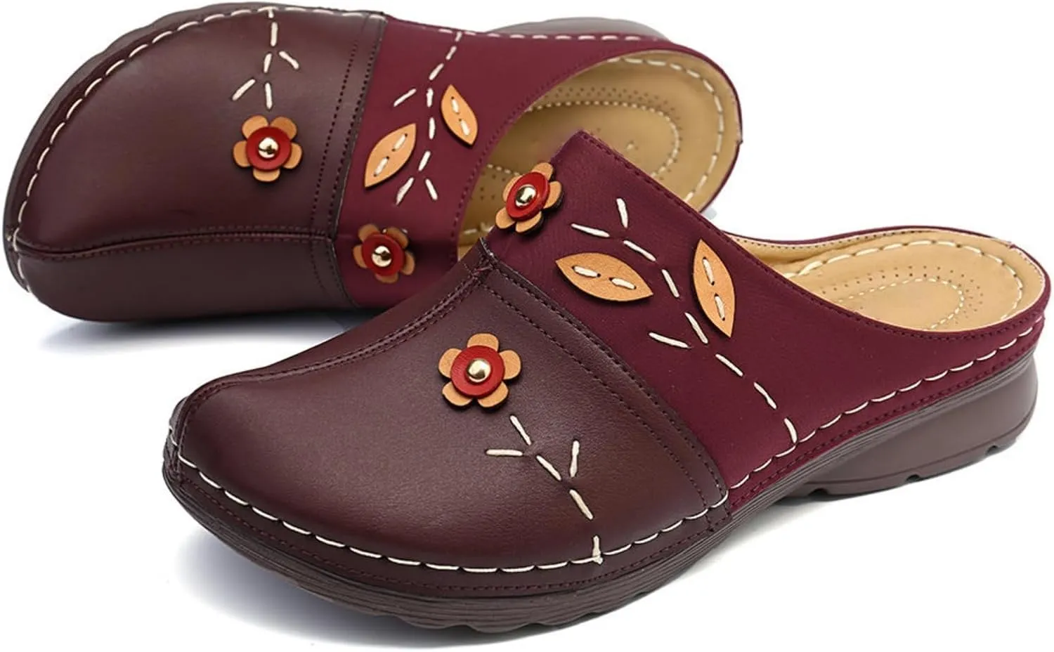 Summer Mules for Women Comfortable Slip-On Closed Toe Clog Breathable Walking Orthopedic Slippers Fashion Arch Support Orthotic Sandals Dressy lightweight Backless Shoes with Flowers