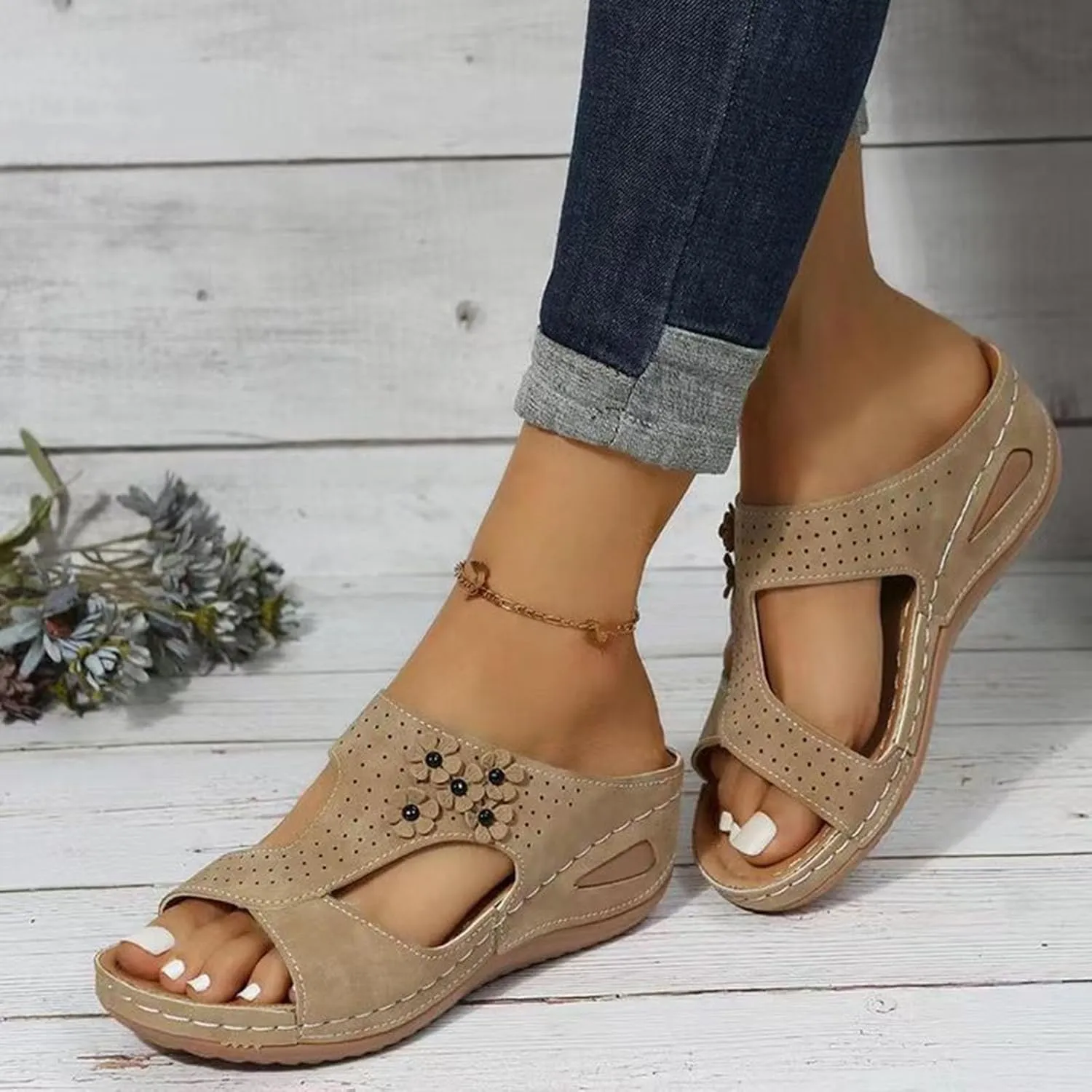 Summer Slides Sandals for Women Low Arch Support Sandals Shower Slide Sandals Cloud Slippers for Women