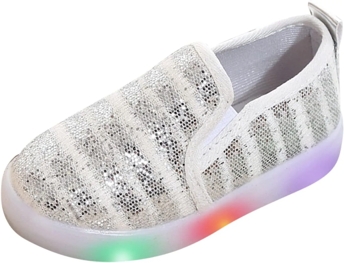 Toddler Girls Boys Canvas Shoes Slip On Sneakers Light Up Shoes Casual Lazy Loafers for Infant Toddler LED Flat Sneaker (Silver, 3 Years)