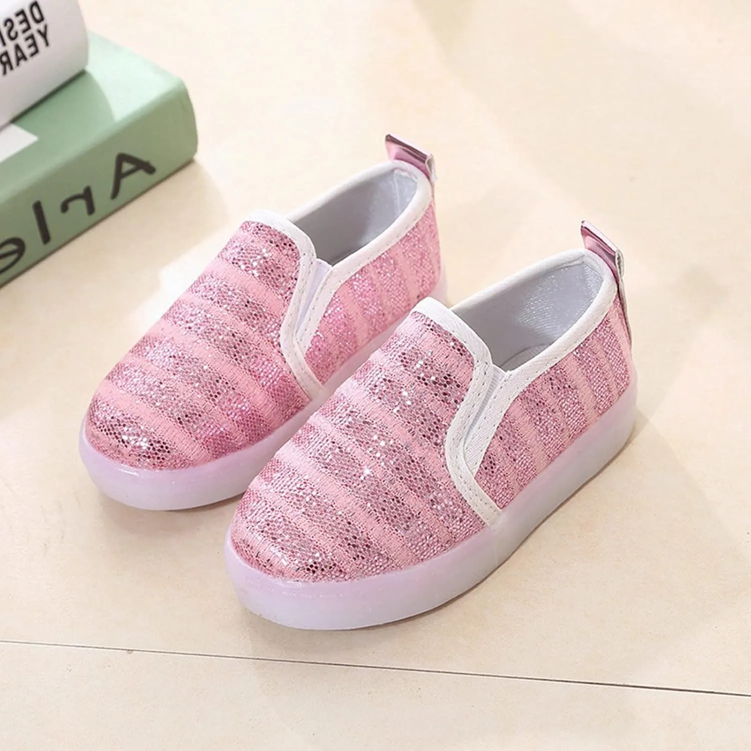 Toddler Girls Boys Canvas Shoes Slip On Summer Sneakers Light Up Shoes Casual Lazy Loafers for KidsToddler