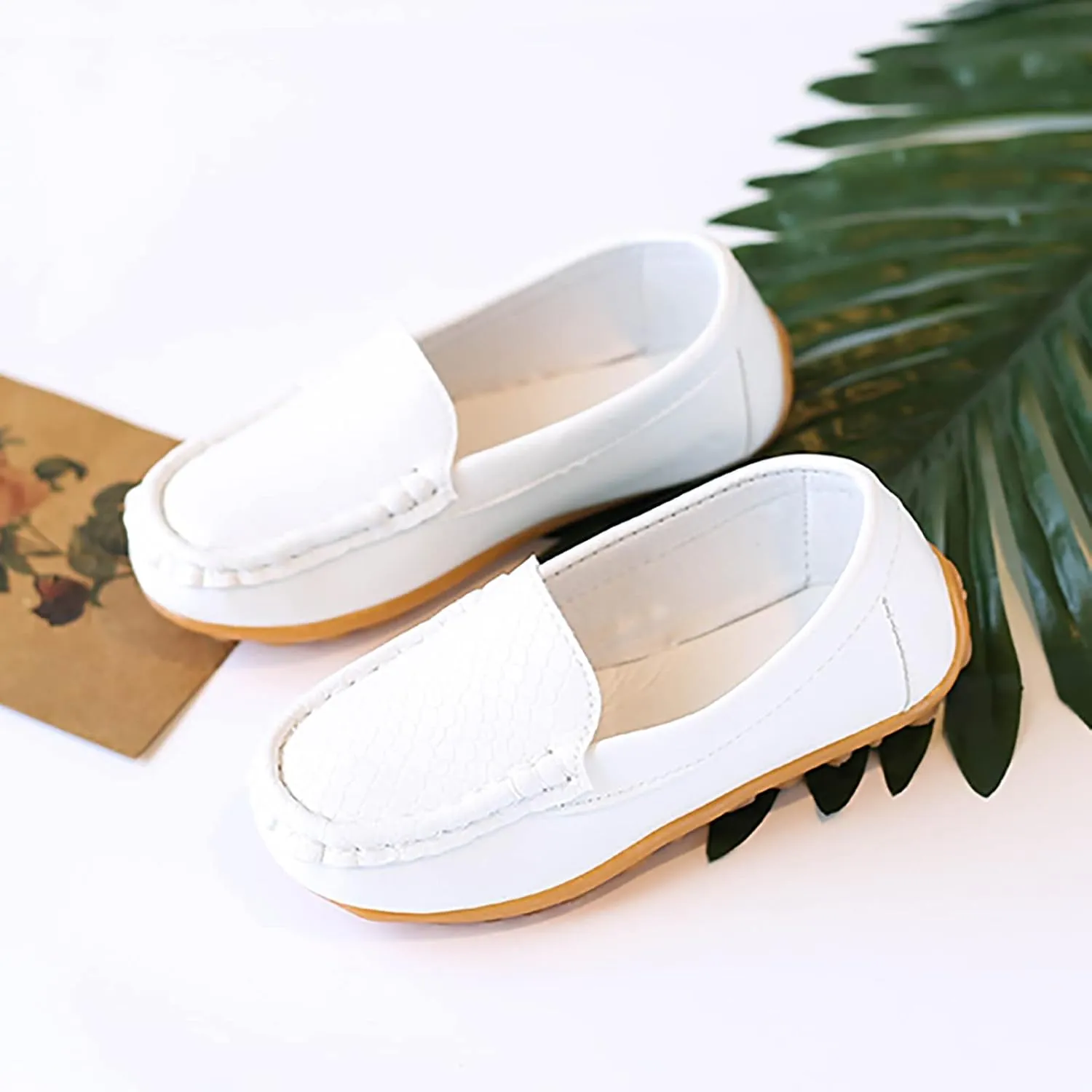 Toddler Little Kid Boys Girls Soft Slip On Loafers Dress Flat Shoes Boat Shoes Casual Shoes Basketball Gift (White, 22)