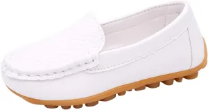Toddler Little Kid Boys Girls Soft Slip On Loafers Dress Flat Shoes Boat Shoes Casual Shoes Basketball Gift (White, 22)
