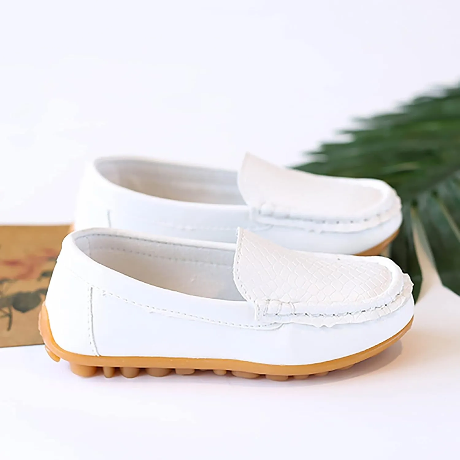 Toddler Little Kid Boys Girls Soft Slip On Loafers Dress Flat Shoes Boat Shoes Casual Shoes Basketball Gift (White, 22)
