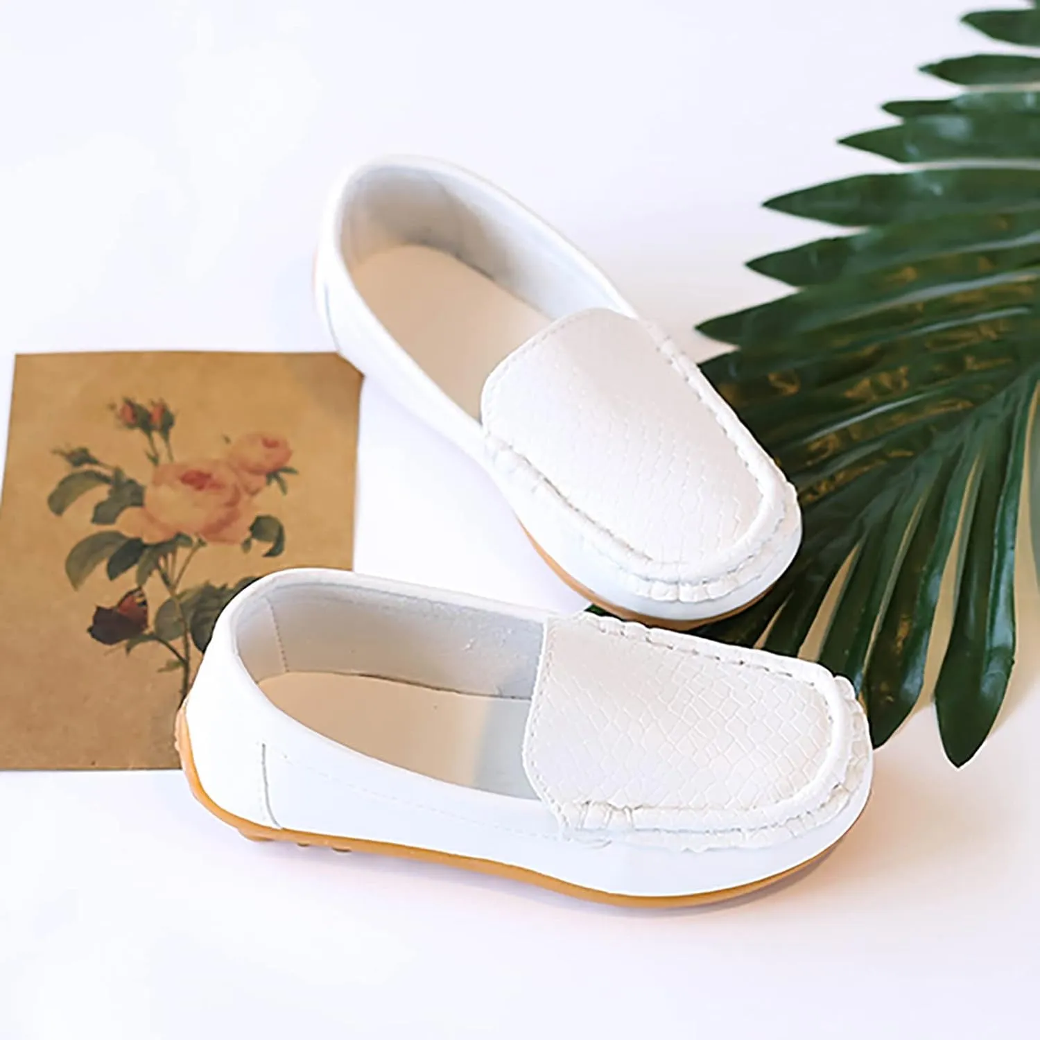 Toddler Little Kid Boys Girls Soft Slip On Loafers Dress Flat Shoes Boat Shoes Casual Shoes Basketball Gift (White, 22)