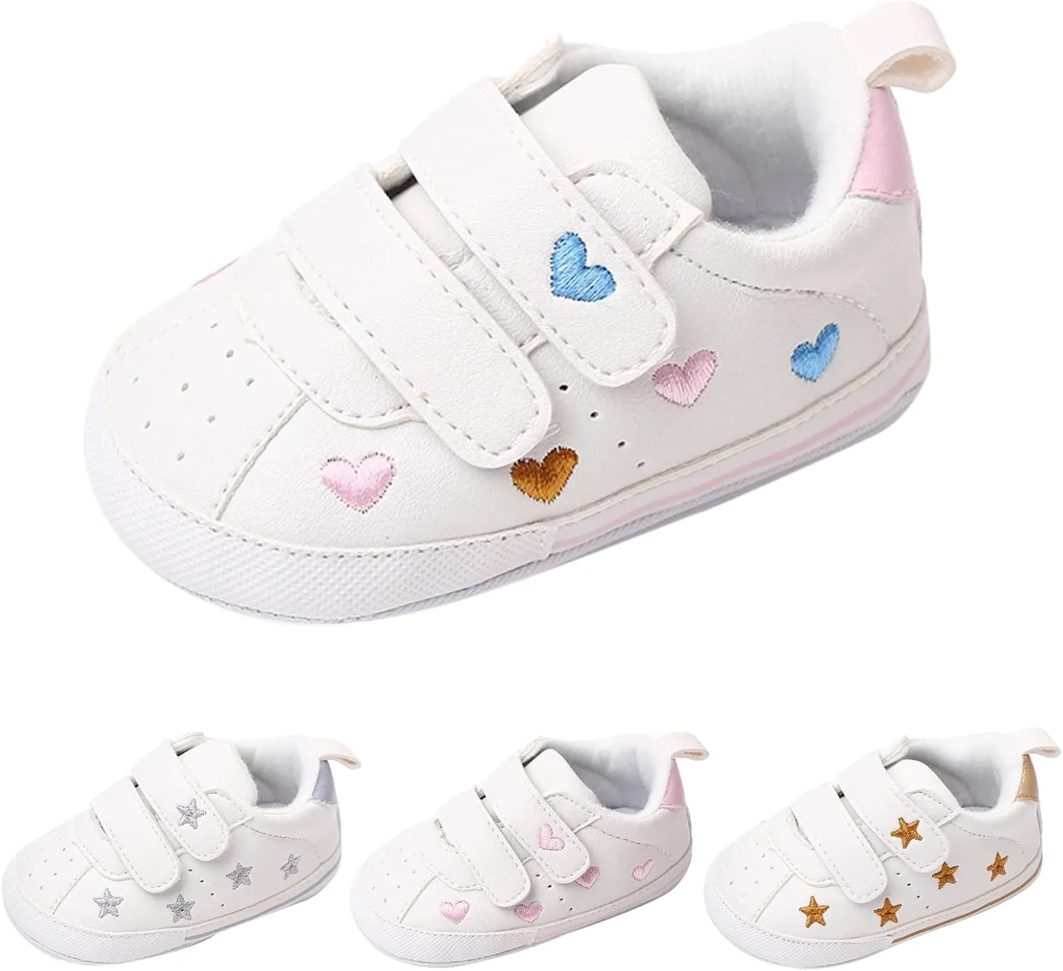 Toddler Shoes Infant Shoes Boys and Girls Sports Shoes Flat Bottom Light Double Strap Hook Loop Comfortable Born Shoes