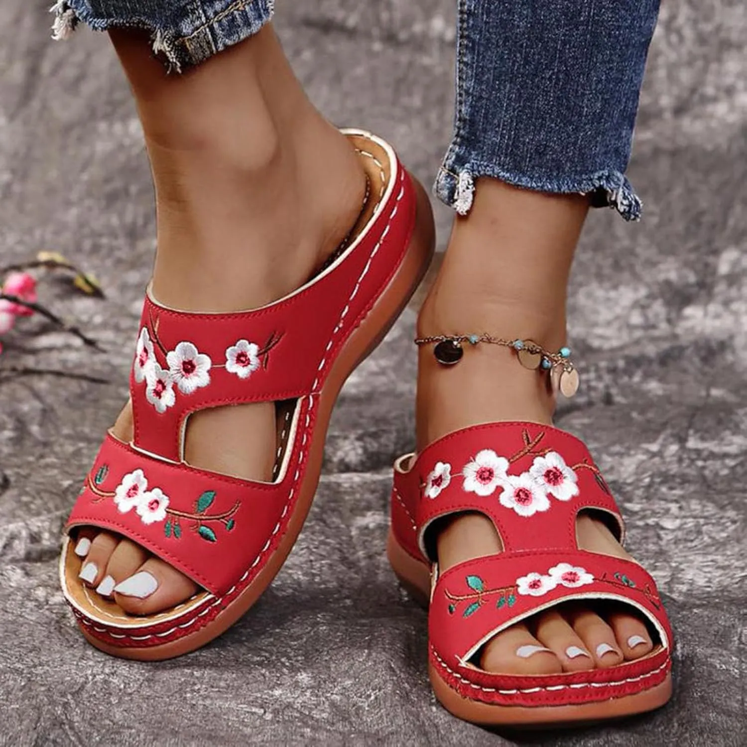 Vacation Sandals for Women Memory Foam Beach Slides Breathable Casual Sandals Women's Thick Bottom Sandals