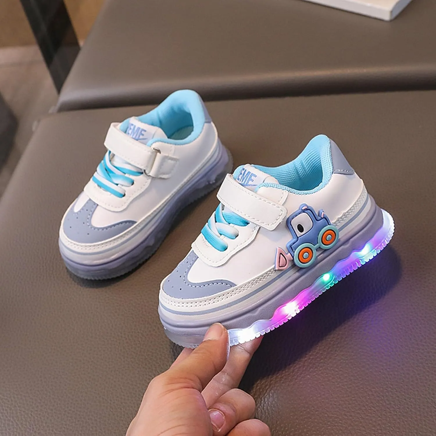 Valentines Shoes for Toddlers Kids Light Up Canvas Shoes Girls Boys Outdoor Adjustable Strap Sneaker with Patterns