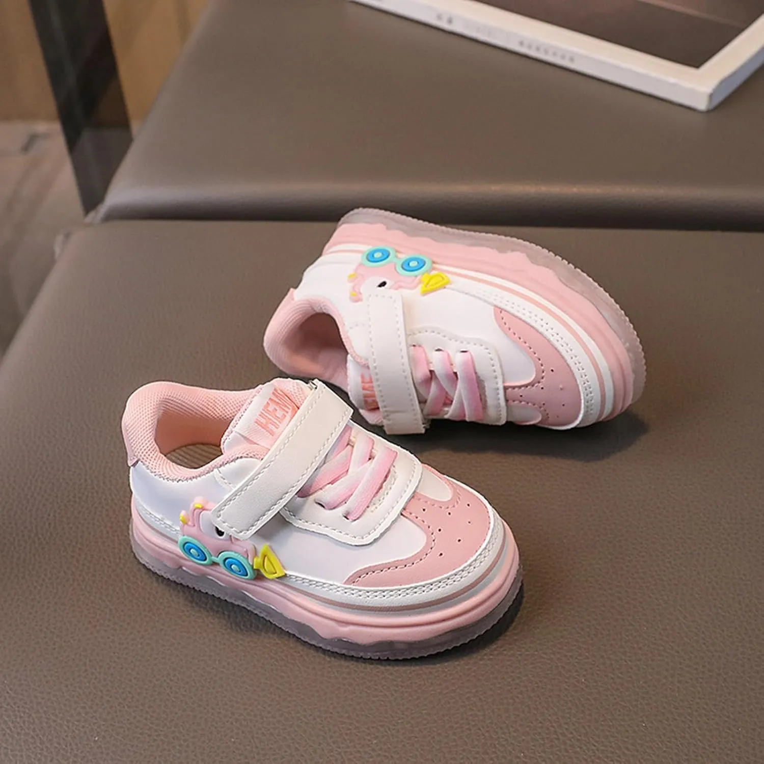 Valentines Shoes for Toddlers Kids Light Up Canvas Shoes Girls Boys Outdoor Adjustable Strap Sneaker with Patterns