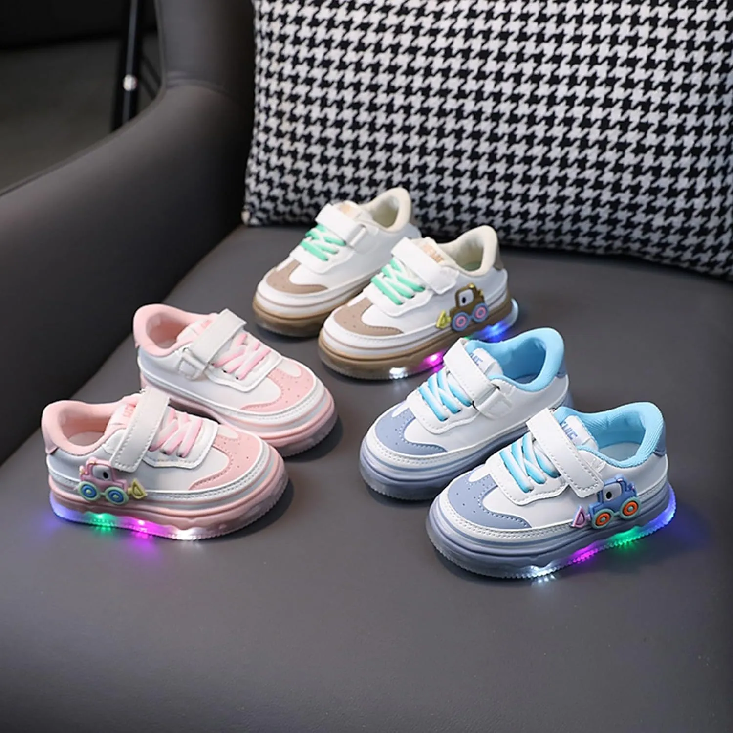 Valentines Shoes for Toddlers Kids Light Up Canvas Shoes Girls Boys Outdoor Adjustable Strap Sneaker with Patterns