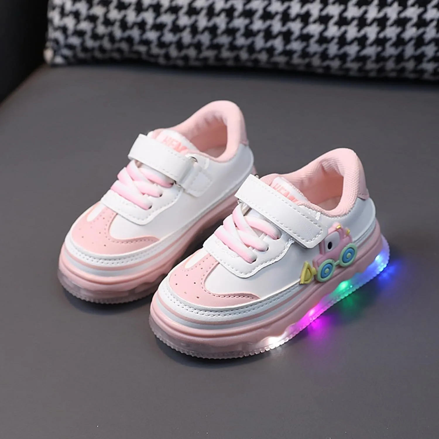 Valentines Shoes for Toddlers Kids Light Up Canvas Shoes Girls Boys Outdoor Adjustable Strap Sneaker with Patterns