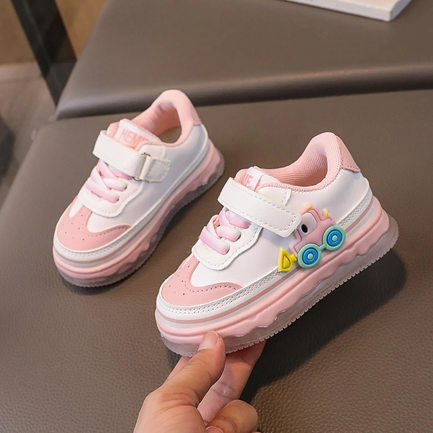 Valentines Shoes for Toddlers Kids Light Up Canvas Shoes Girls Boys Outdoor Adjustable Strap Sneaker with Patterns