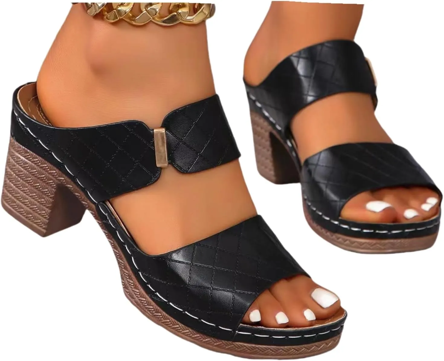 Wedge Sandals For Women 2025 Comfortable Open Toe Ankle Strap Low Block Chunky Heels Party Dress Wedding Pumps Shoes