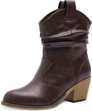 Western Cowboy Boots for Women - Durable Stack Heel and Ankle Style Cowgirl Boots - Comfortable Faux Leather Teen Girls & Women's Ankle Booties
