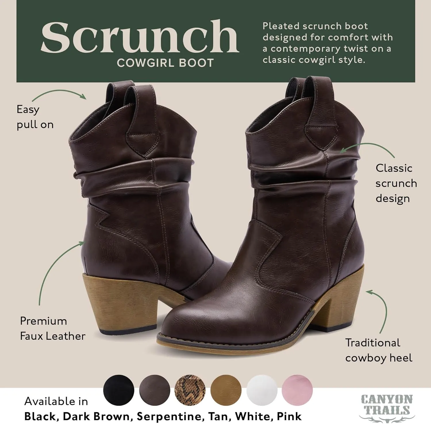 Western Cowboy Boots for Women - Durable Stack Heel and Ankle Style Cowgirl Boots - Comfortable Faux Leather Teen Girls & Women's Ankle Booties