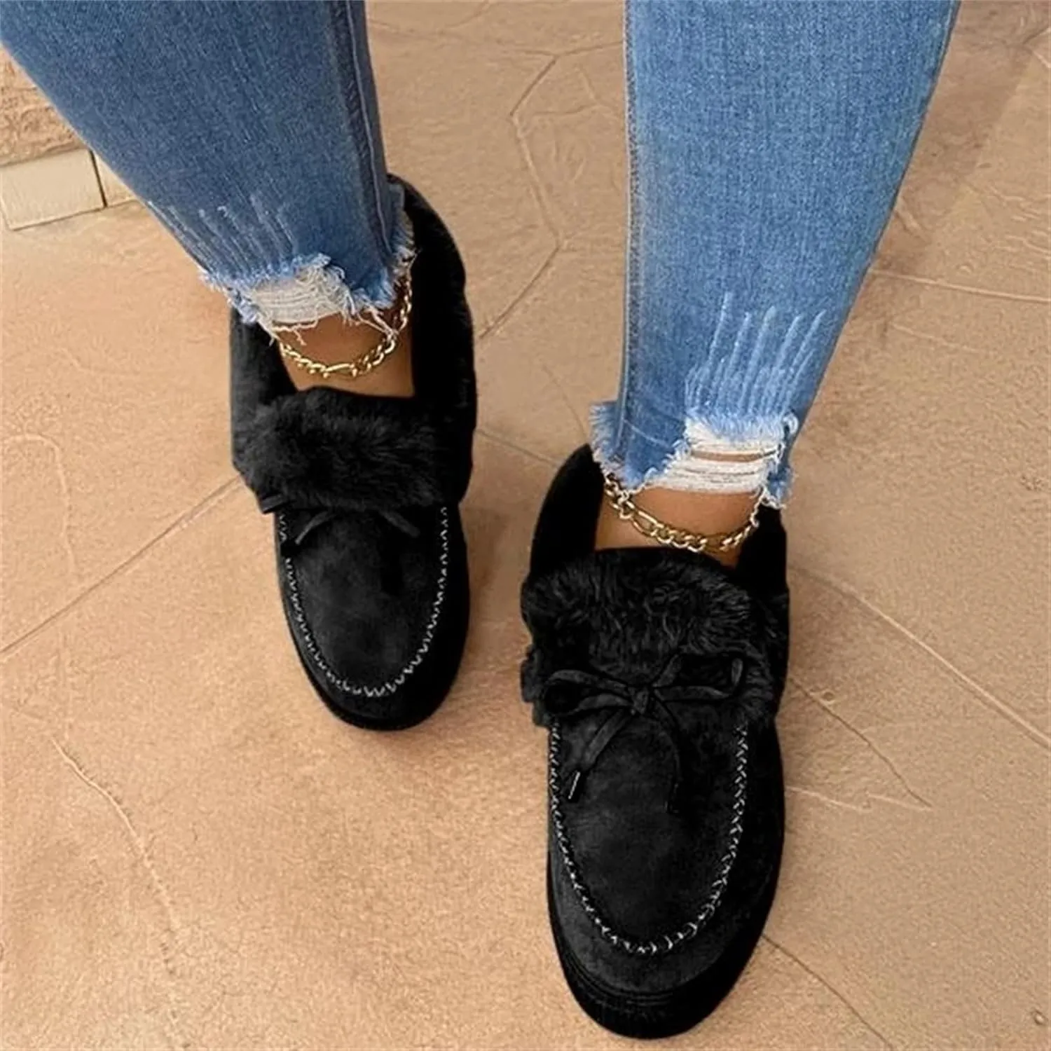 Winter Boots For Women 2024 Fashion Warm Fur Lined Snow Ankle Boots Short Booties Comfortable Slip On Loafers Shoes