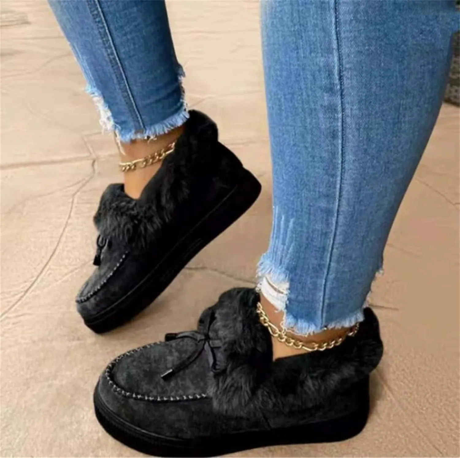 Winter Boots For Women 2024 Fashion Warm Fur Lined Snow Ankle Boots Short Booties Comfortable Slip On Loafers Shoes