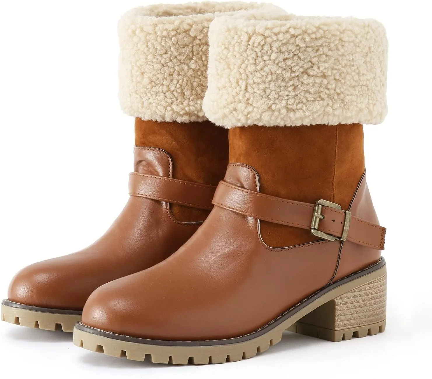Winter Boots for Women Faux Fur Lined Snow Fuzzy Ankle Booties Womens Snow Boots Waterproof Insulated High Heel Boot Fashion Slip On Warm Shoes
