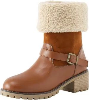 Winter Boots for Women Faux Fur Lined Snow Fuzzy Ankle Booties Womens Snow Boots Waterproof Insulated High Heel Boot Fashion Slip On Warm Shoes