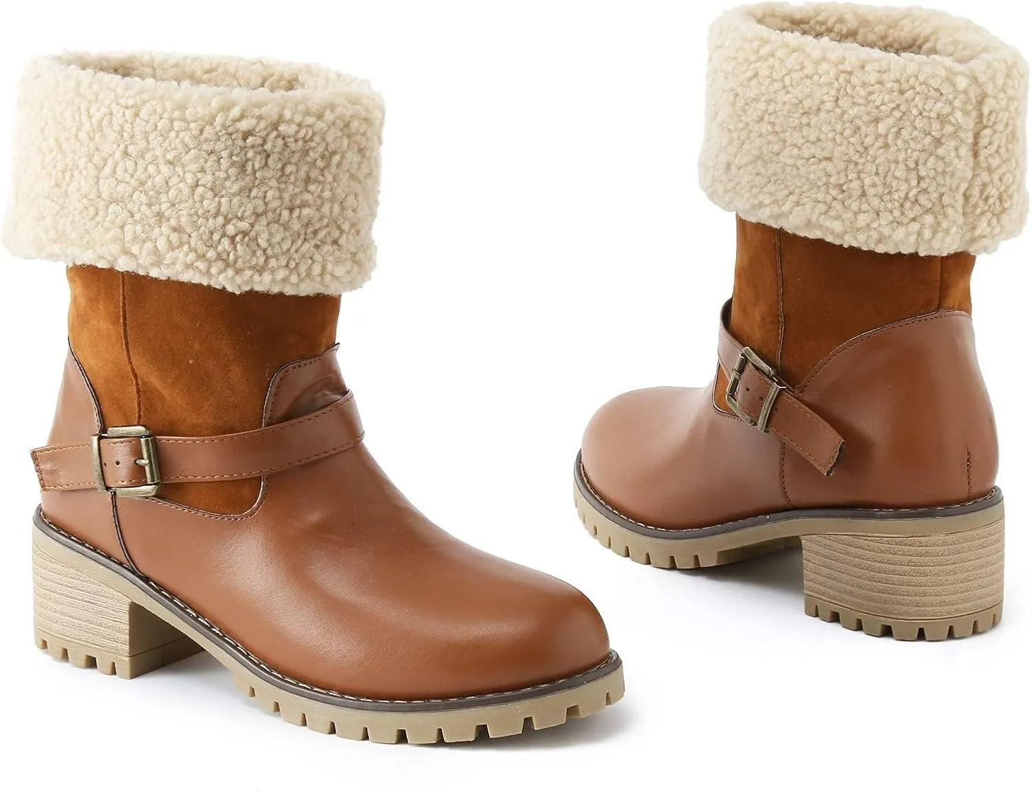 Winter Boots for Women Faux Fur Lined Snow Fuzzy Ankle Booties Womens Snow Boots Waterproof Insulated High Heel Boot Fashion Slip On Warm Shoes