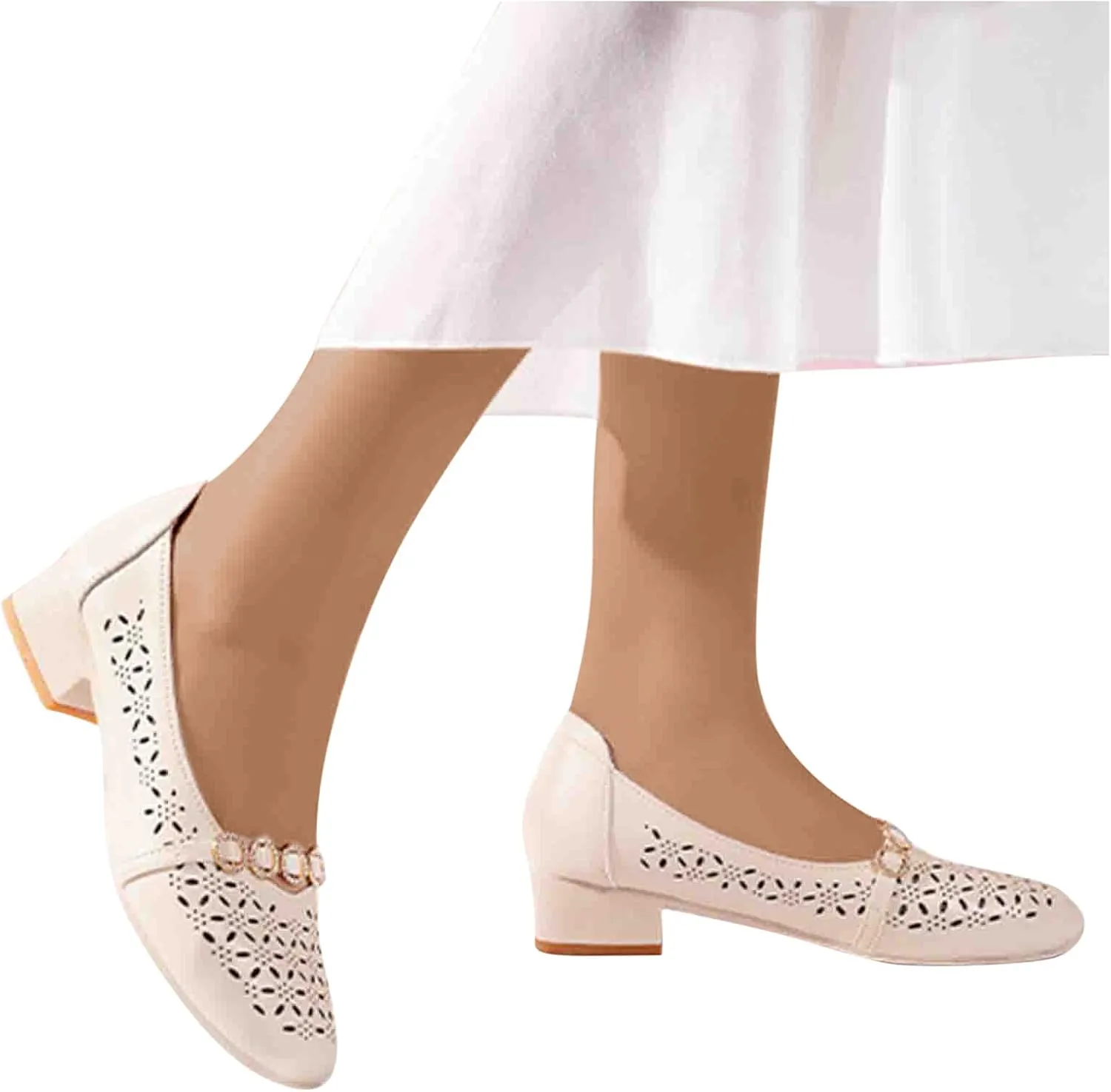Women Chunky Heel Loafers Comfort Hollow Out Breathable Slip on Flats Summer Casual Flat Single Shoes 2025 New