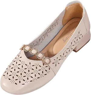 Women Chunky Heel Loafers Comfort Hollow Out Breathable Slip on Flats Summer Casual Flat Single Shoes 2025 New