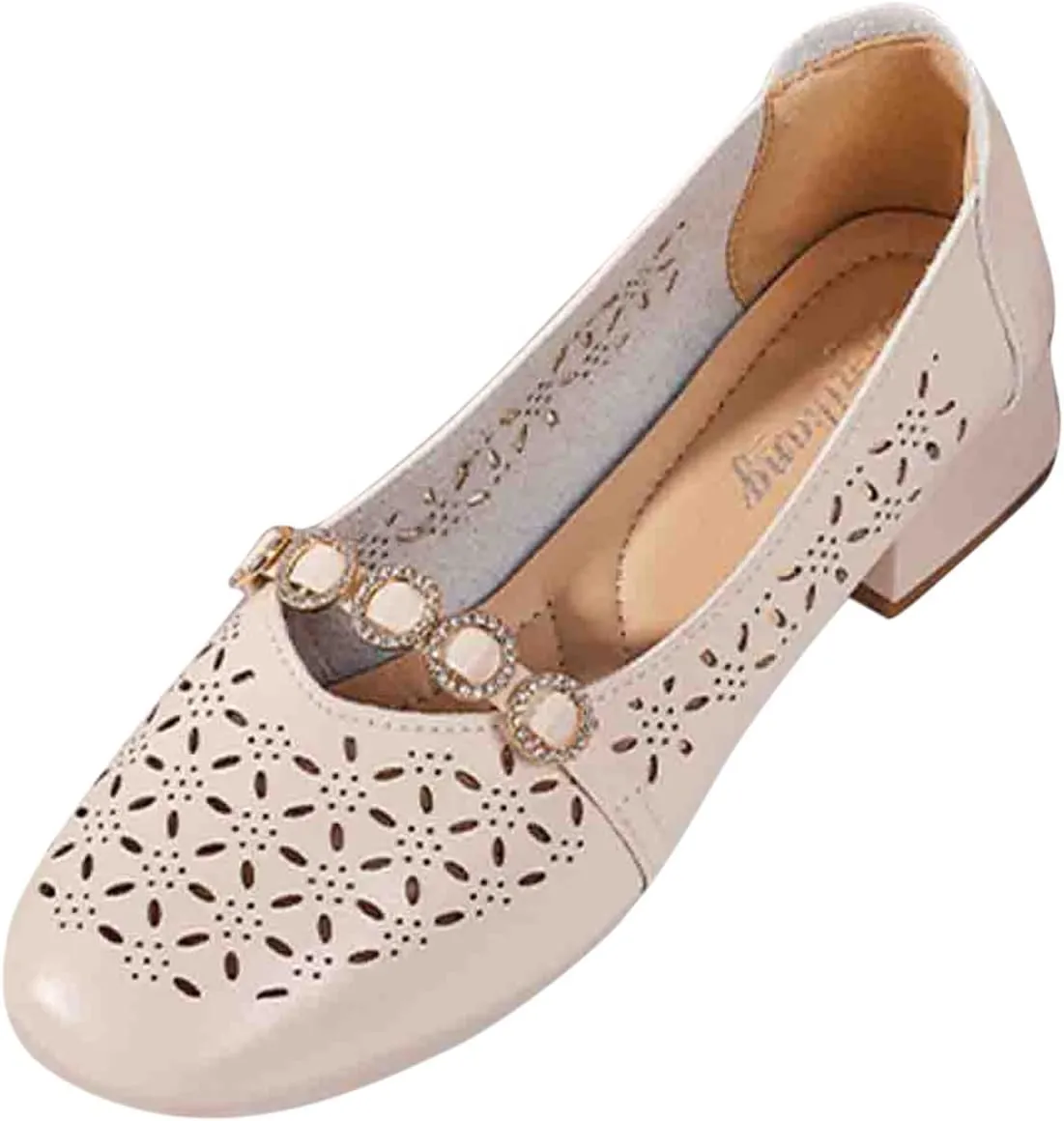 Women Chunky Heel Loafers Comfort Hollow Out Breathable Slip on Flats Summer Casual Flat Single Shoes 2025 New