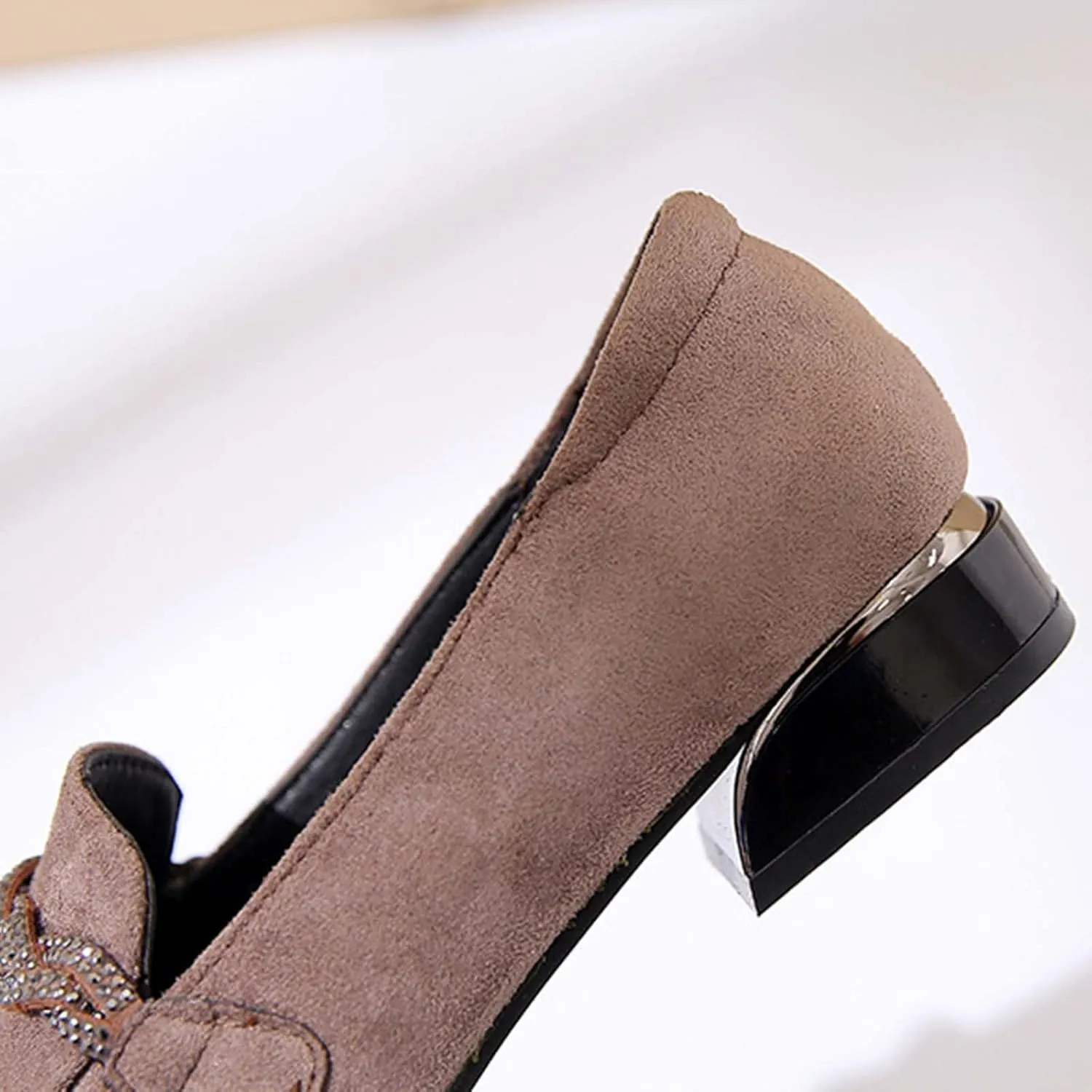Women Slip on Flat Loafers Comfort Shallow Flats Rhinestone Chain Suede Low Heel Single Shoes Work Office Shoe