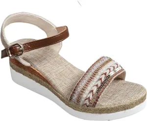 Women's Bohemian Thick Strappy Sandal Hook and Eye Summer Wedge Shoe Open Toe Casual Beach High Heel Elegant Sandals