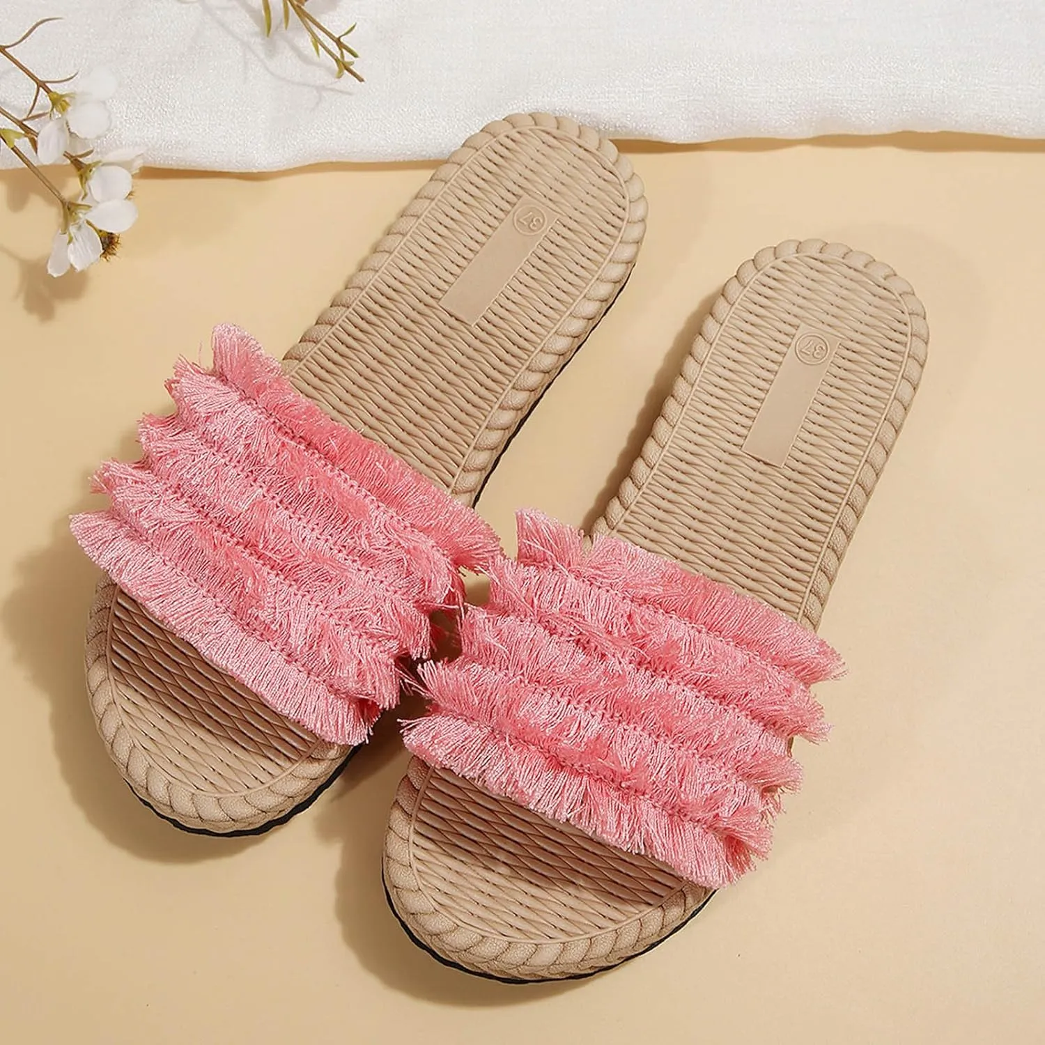 Womens Boho Sandals Woven Indoor Breathable Outdoor Shoes Flax Cross House Slippers Summer Outdoor Sandal