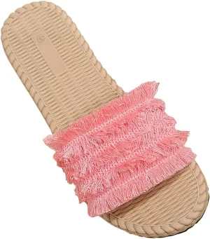 Womens Boho Sandals Woven Indoor Breathable Outdoor Shoes Flax Cross House Slippers Summer Outdoor Sandal