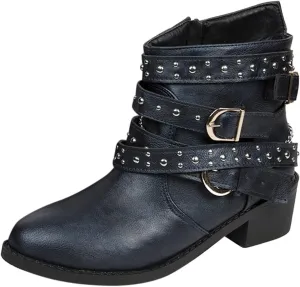 Womens Boots Retro Button Chain Thick Heel Round Toe Fashion Boots for Women Durable Soft Leather Winter Boots