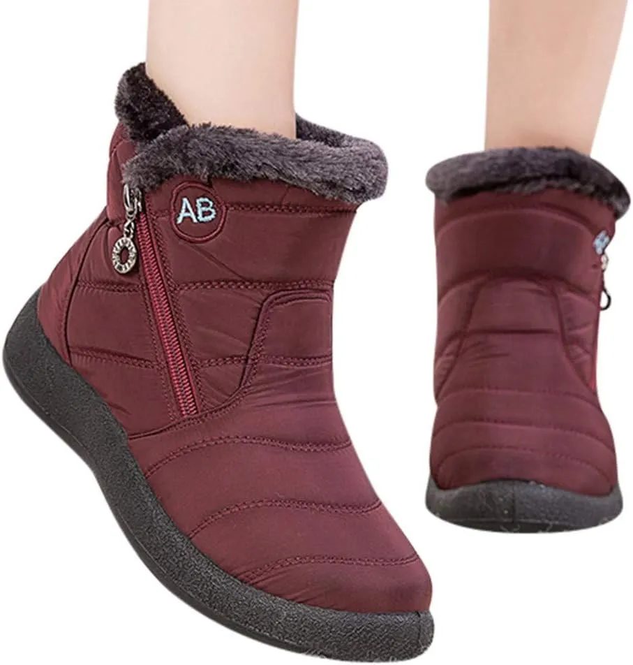 Womens Boots Winter Waterproof Low Snow Boots for Ladies Snow Boots for Women Winter Warm Fur Lined Women's Slip On Winter Boot Chelsea Boots Women Mens Winter Booties