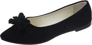 Women's Bow Ballet Flats Pointed Toe Low Wedge Slip-On Bridal Shoes, Suede Comfort Pumps for Formal Events