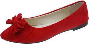 Women's Bow Ballet Flats Pointed Toe Low Wedge Slip-On Bridal Shoes, Suede Comfort Pumps for Formal Events