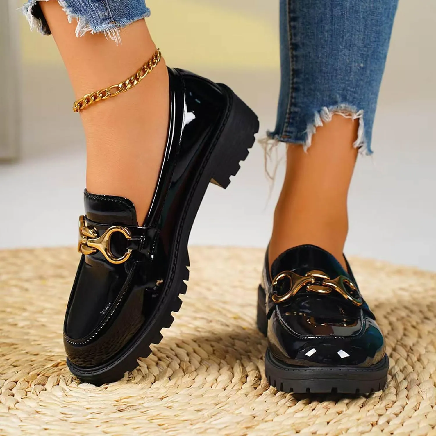 Women's Chunky Loafers Summer Fashion Platform Comfortable Slip-On Dressy Business Casual Shoes For Going Out Travel