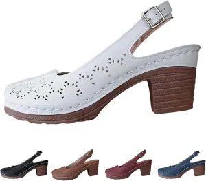 Womens Closed Round Toe Dress Shoes Vamp Sandals Chunky Heel Ankle Strap Retro Roman Sandals Hollow Out Breathable Lightweight Shoes Comfortable Beach Sandal