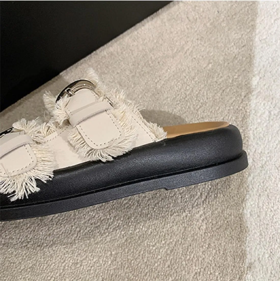 Women's Comfort Flat Sandals Double Buckle Adjustable Straps Flat Slides Footbed Suede