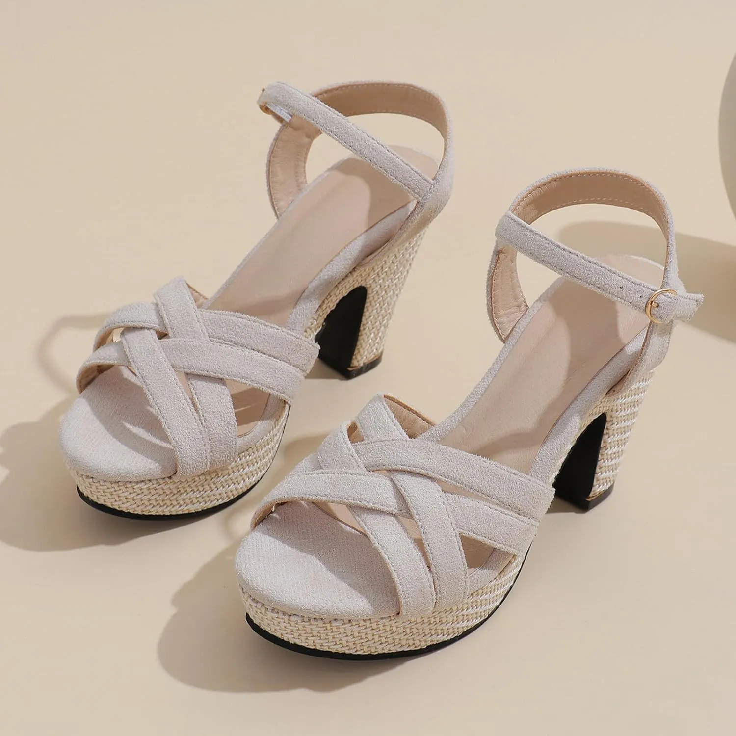 Women's Cross Braided Summer Sandal Hook and Eye High Heel Solid Open Toe Elegant Sandals Platform Shoe