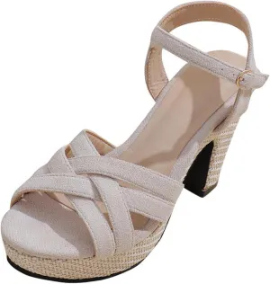 Women's Cross Braided Summer Sandal Hook and Eye High Heel Solid Open Toe Elegant Sandals Platform Shoe
