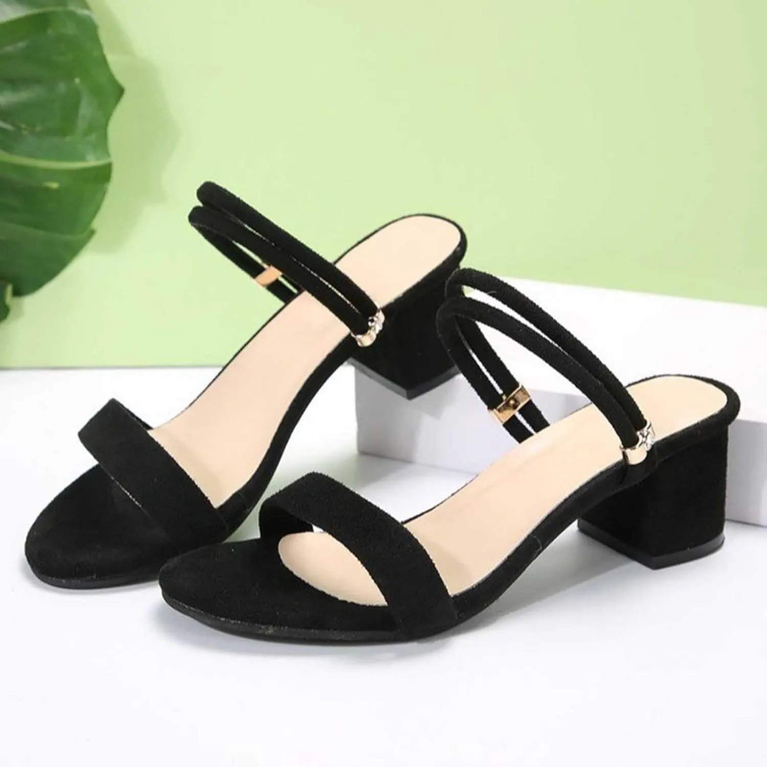 Women's Double Spaghetti Strappy Sandal Solid Open Toe Trendy High Heels Elegant Splicing Metal Summer Sandals