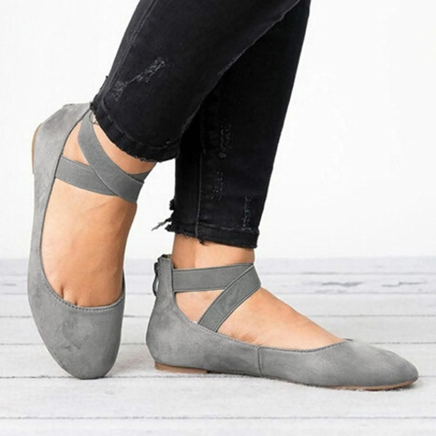 Women's Dressy Ballet Flats Summer Casual Elastic Ankle Straps Closed Toe Flat Ballerina Comfortable Office Work Shoes Walking Flats