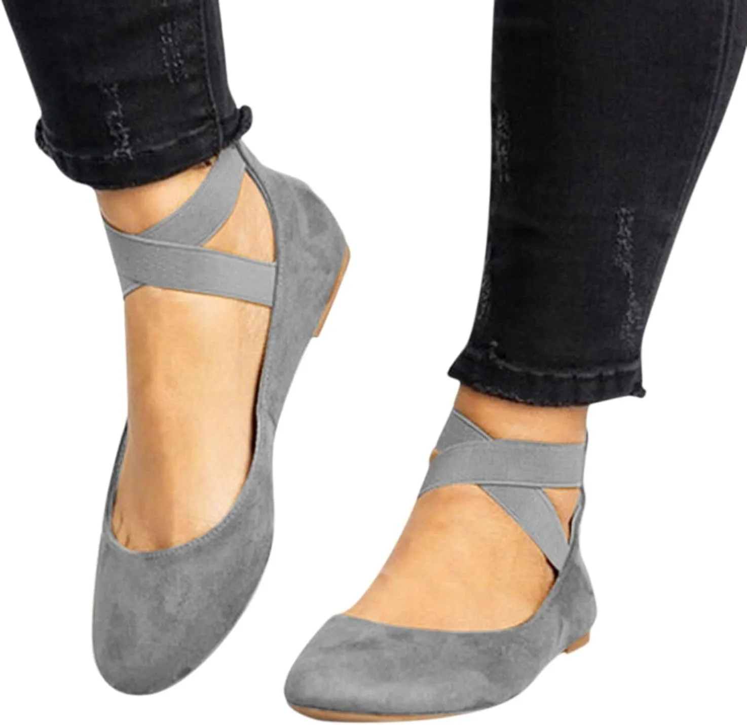 Women's Dressy Ballet Flats Summer Casual Elastic Ankle Straps Closed Toe Flat Ballerina Comfortable Office Work Shoes Walking Flats