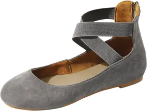 Women's Dressy Ballet Flats Summer Casual Elastic Ankle Straps Closed Toe Flat Ballerina Comfortable Office Work Shoes Walking Flats