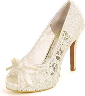 Women's Elegant Open Toe Stiletto Pumps Floral Lace Strap High Heels for Bridal, Wedding & Party Occasions