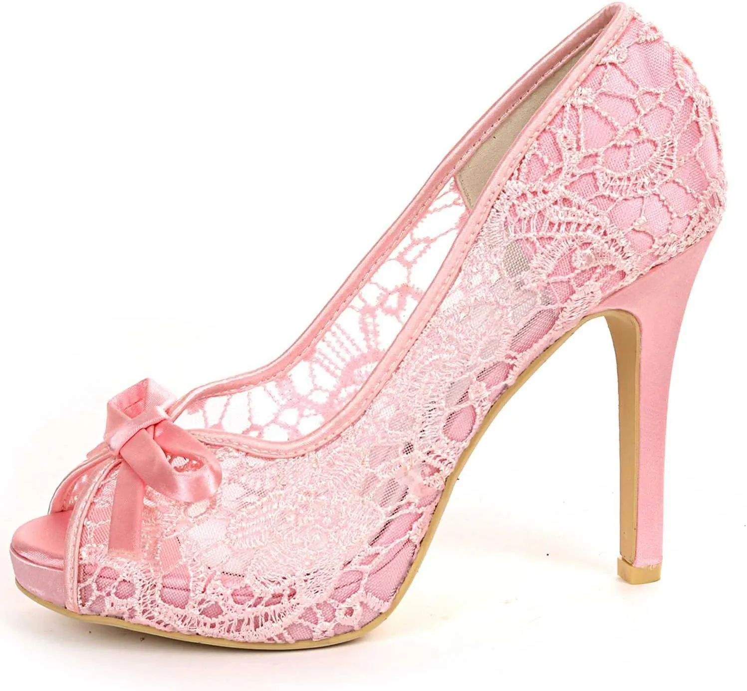 Women's Elegant Open Toe Stiletto Pumps Floral Lace Strap High Heels for Bridal, Wedding & Party Occasions